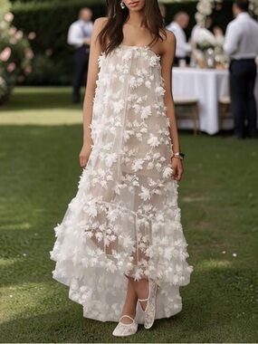 HELSI x BHLDN Athena Embroidered 3D Floral Applique XL Ivory Hi Lo Midi Bridal